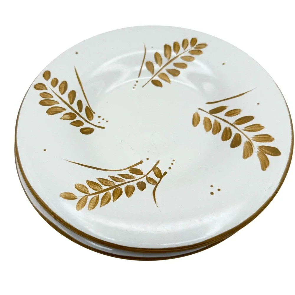 Pottery Barn Sausalito Gold Leaf Salad Plates ~ Set of 2 ~ Discontinued 2000